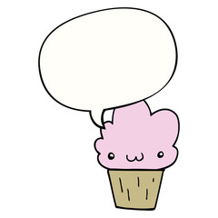 cartoon cupcake and face and speech bubble