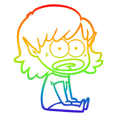 rainbow gradient line drawing cartoon shocked elf girl
