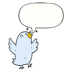 cartoon bird singing and speech bubble