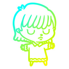 cold gradient line drawing cartoon woman