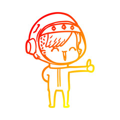 warm gradient line drawing happy cartoon space girl