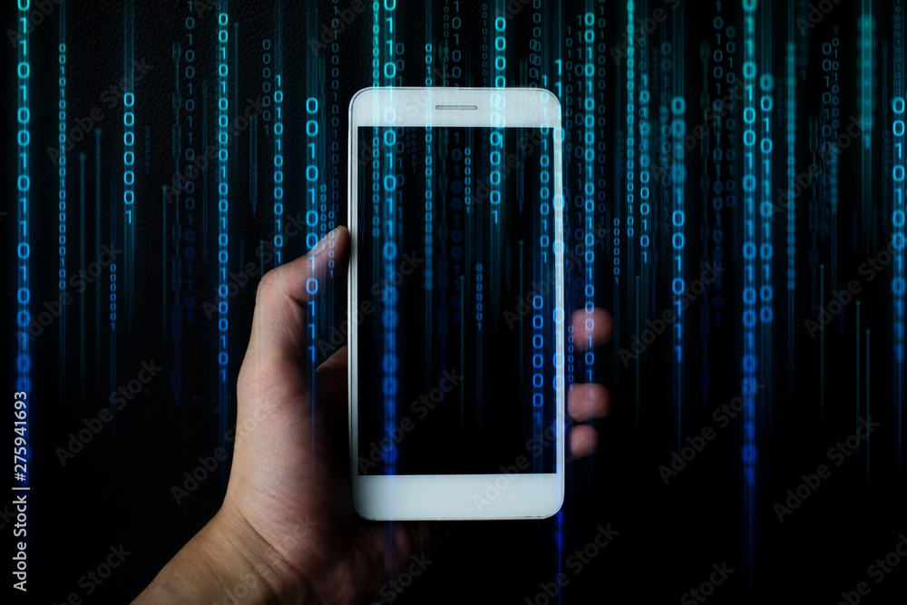 Poster hand pick mobile smartphone security hologram cloud storage with internet social network marketing d
