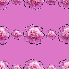 Bright repeating seamless pattern with pink peonies