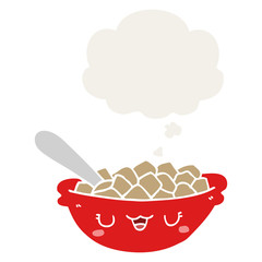 cute cartoon bowl of cereal and thought bubble in retro style