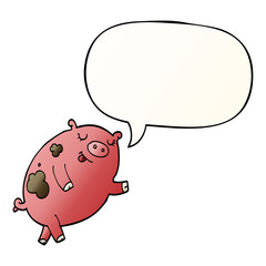 cartoon dancing pig and speech bubble in smooth gradient style