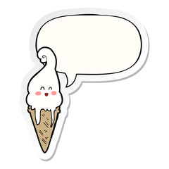 cartoon ice cream and speech bubble sticker