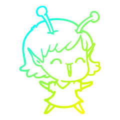 cold gradient line drawing cartoon alien girl laughing