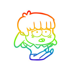 rainbow gradient line drawing cartoon tired woman