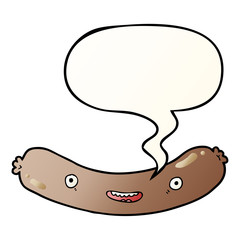 cartoon sausage and speech bubble in smooth gradient style
