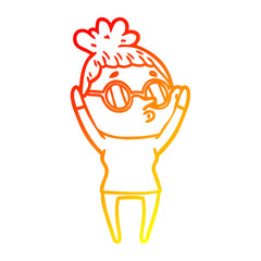 warm gradient line drawing cartoon woman wearing glasses