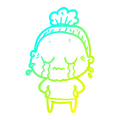 cold gradient line drawing cartoon crying old lady