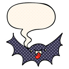 cartoon vampire bat and speech bubble in comic book style