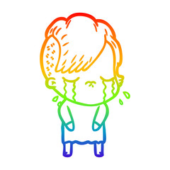Obraz premium rainbow gradient line drawing cartoon crying girl