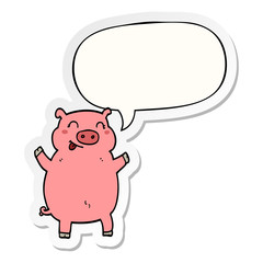 cartoon pig and speech bubble sticker