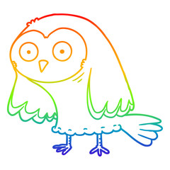 rainbow gradient line drawing cartoon owl