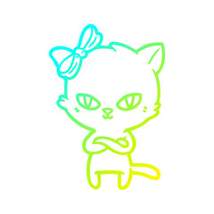 cold gradient line drawing cute cartoon cat