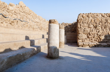 Morning view of the excavation of the ruins of the fortress of Masada, built in 25 BC by King Herod...