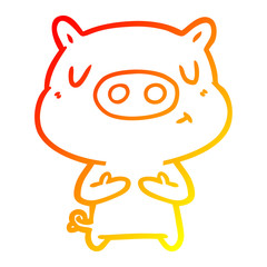 warm gradient line drawing cartoon content pig
