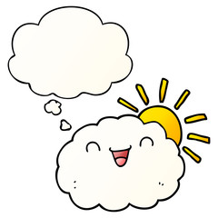 happy cartoon cloud and thought bubble in smooth gradient style