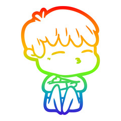 rainbow gradient line drawing cartoon curious boy