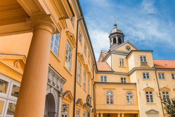 Pillar and entrance tower of the castle in Eutin, Germany
