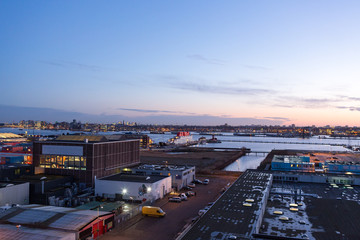Amsterdam north evening skyline over the river 't IJ in the Netherlands