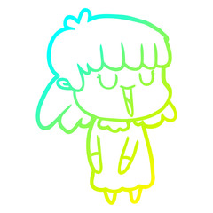 cold gradient line drawing cartoon woman laughing