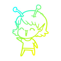 cold gradient line drawing cartoon alien girl laughing