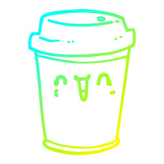 cold gradient line drawing cartoon take out coffee