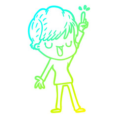 cold gradient line drawing cartoon happy woman