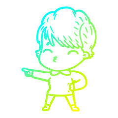 Obraz premium cold gradient line drawing cartoon woman thinking