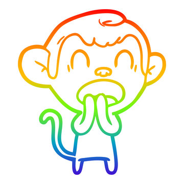 recommend clip art: rainbow gradient line drawing yawning cartoon monkey