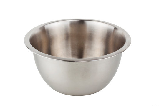 Stainless steel mixing bowl isolated on white background