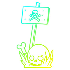 cold gradient line drawing cartoon skull bones and warning sign