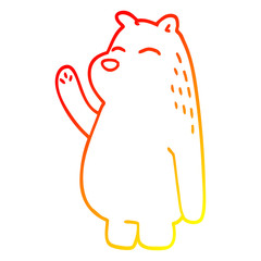 warm gradient line drawing cartoon bear waving