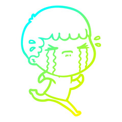 cold gradient line drawing cartoon man crying