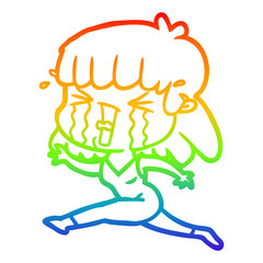 Fototapeta premium rainbow gradient line drawing cartoon woman in tears