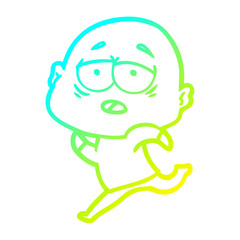 cold gradient line drawing cartoon tired bald man