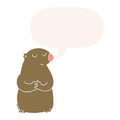 cute cartoon bear and speech bubble in retro style