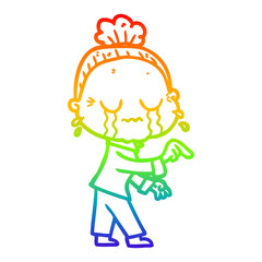 rainbow gradient line drawing cartoon crying old lady