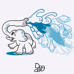 Elephant spraying water with his trunk