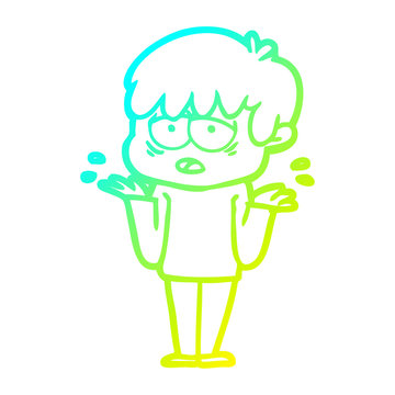 recommend clip art: cold gradient line drawing cartoon exhausted boy shrugging shoulders