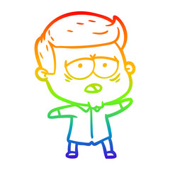 rainbow gradient line drawing cartoon tired man