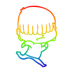 rainbow gradient line drawing cartoon boy with untidy hair
