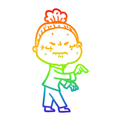 rainbow gradient line drawing cartoon annoyed old lady
