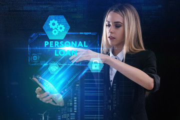 The concept of business, technology, the Internet and the network. A young entrepreneur working on a virtual screen of the future and sees the inscription: Personal loan