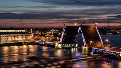 Open bridge in St. Petersburg's white night