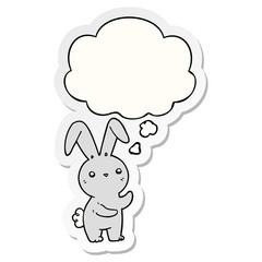cute cartoon rabbit and thought bubble as a printed sticker