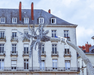 Facade and roof of buildings in Nantes, France