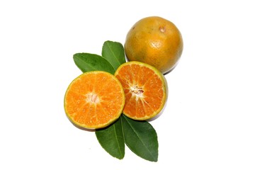 oranges with leaves isolated on white background